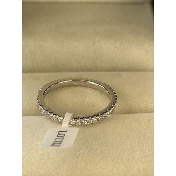 Louily Classic Full Eternity Band Thin Womens Wedding Band Sterling Silver Sz 6 - Picture 2 of 9